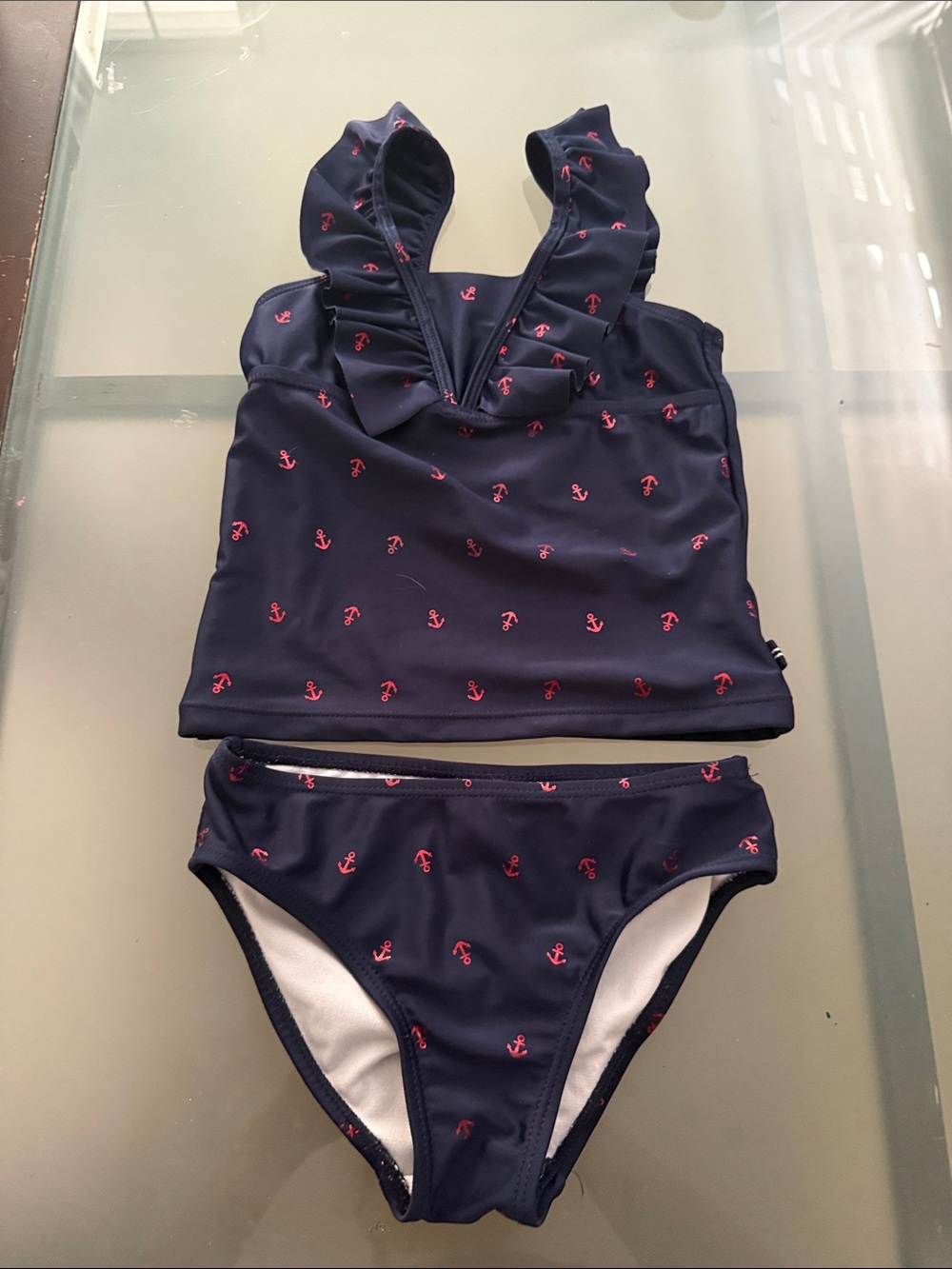 Nautica Navy Two-Piece Anchor Tankini with Pink Anchors